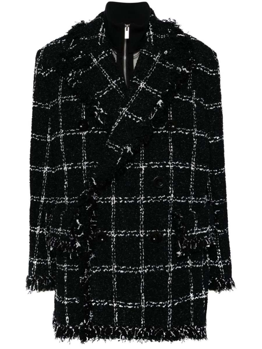 fringed-edge tweed jacket