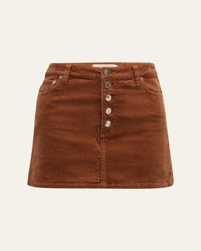 Joss High-Rise Exposed Button Corduroy Mini Skirt