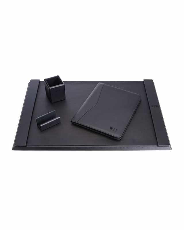 Monogrammed Leather Executive Portfolio & Desk Accesory Set