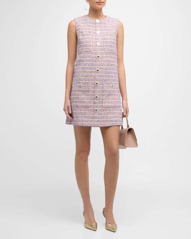 Laurel Tweed Button-Front Mini Shift Dress