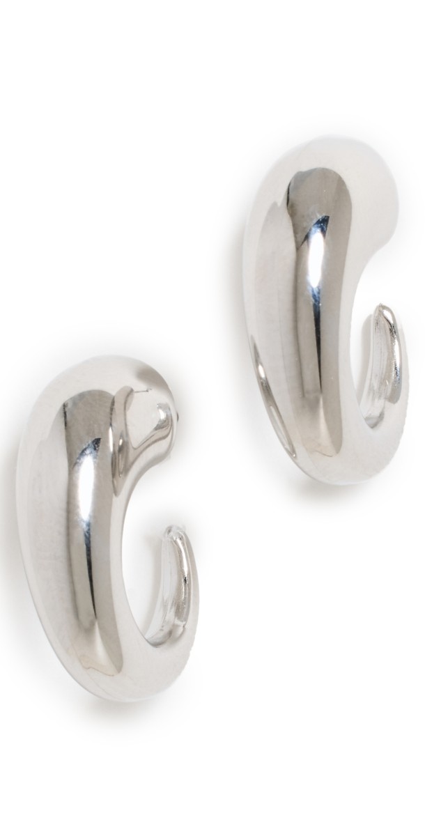 By Adina Eden Solid Bubble Elongated Hoop Earrings Silver