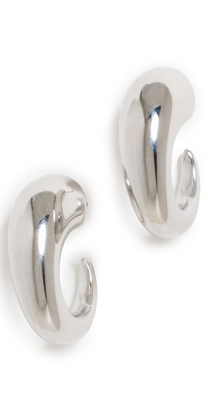 By Adina Eden Solid Bubble Elongated Hoop Earrings Silver