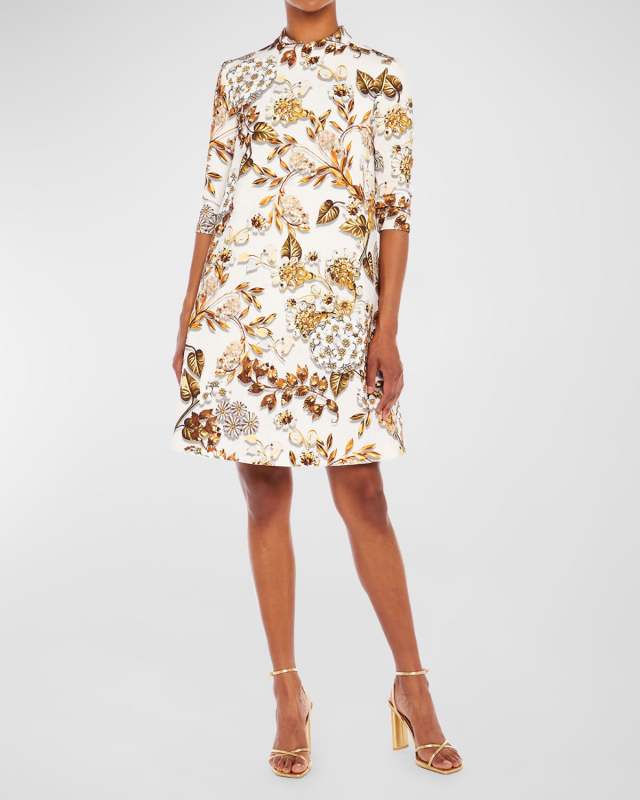 Astor Floral-Print 3/4-Sleeve Shift Dress