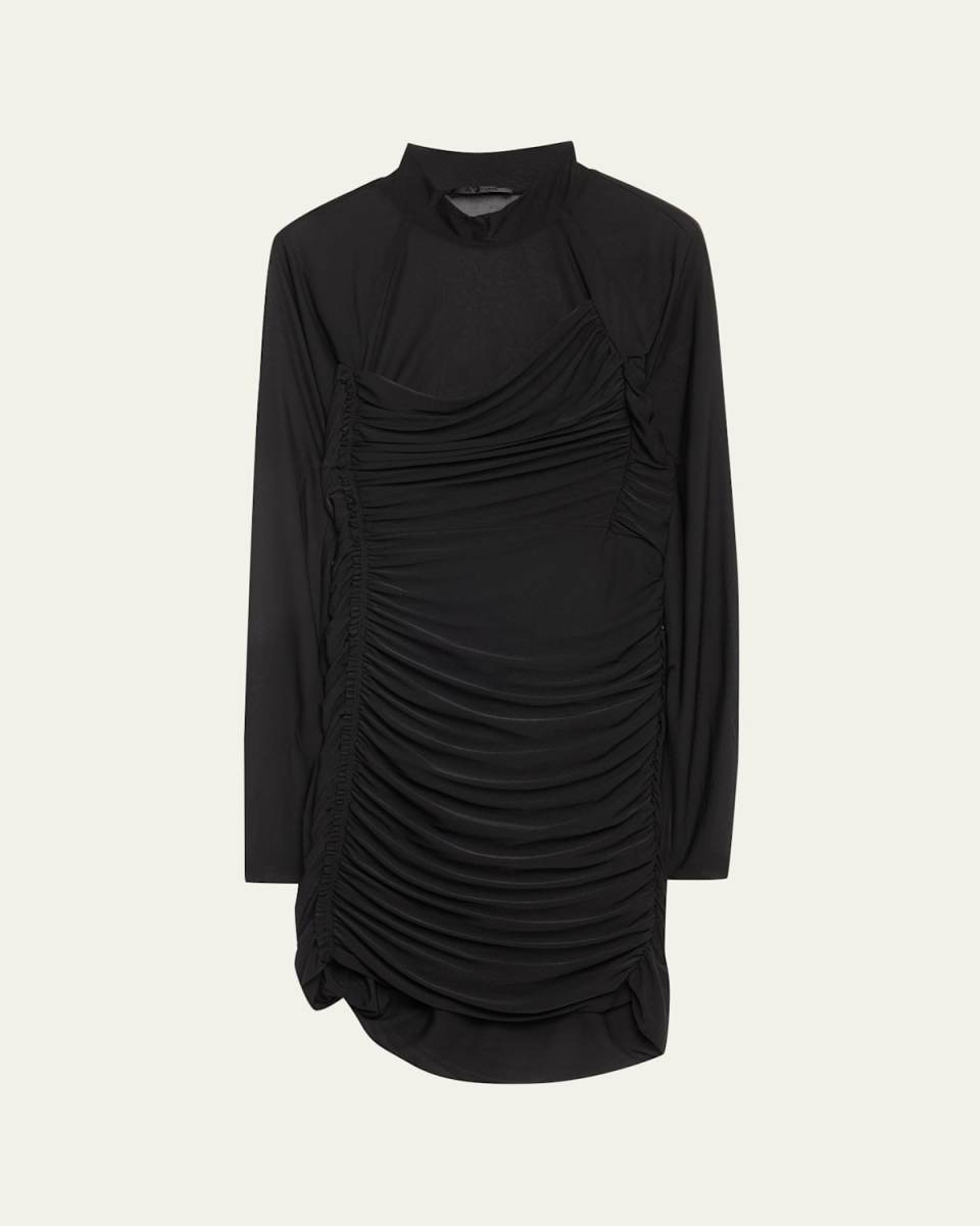 Long-Sleeve Ruched Bodycon Mini Dress