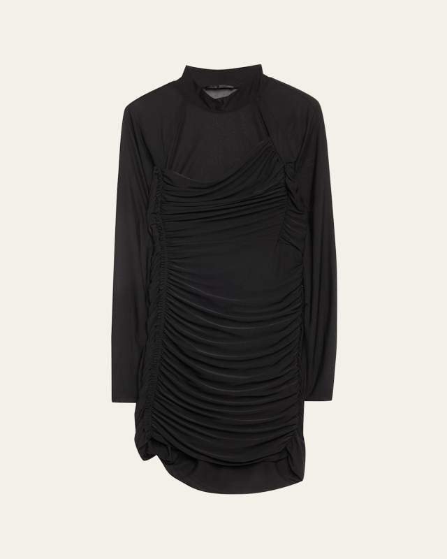 Long-Sleeve Ruched Bodycon Mini Dress