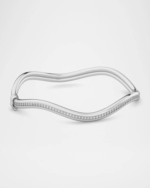 18K White Gold Hinged Curve Bangle with Diamonds