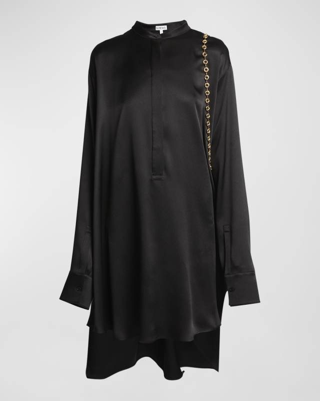 Silk Shirtdress with Chain Drape Detail