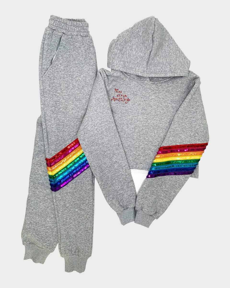 Girl's You Are Amazing Rainbow Embellished 2-Piece Jogger Set, Size 2-
