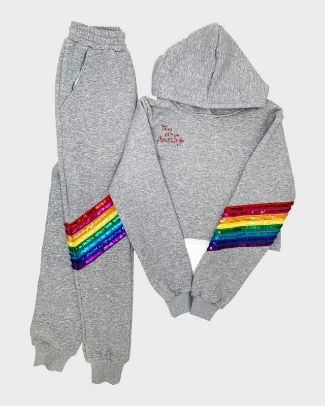 Girl's You Are Amazing Rainbow Embellished 2-Piece Jogger Set, Size 2-