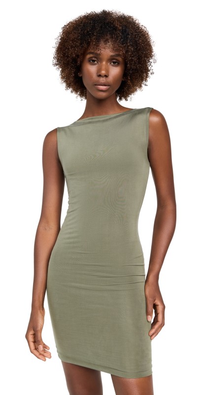 St. Agni Cupro Jersey Mini Dress Smokey Olive