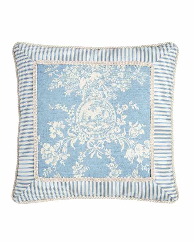 Framed Country Manor Toile-Print Pillow, 18"Sq.