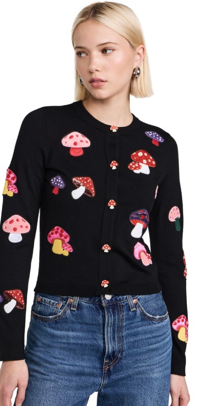 alice + olivia Daroda Cardigan Black Multi