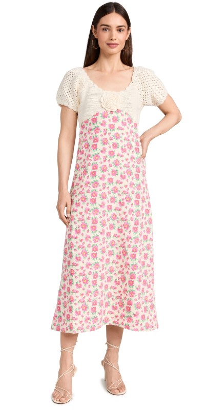 English Factory Crochet Floral Maxi Dress White/Pink