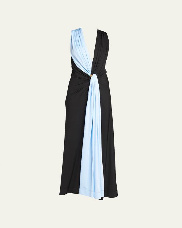 Lightweight Contrast Draped Jersey Dress
