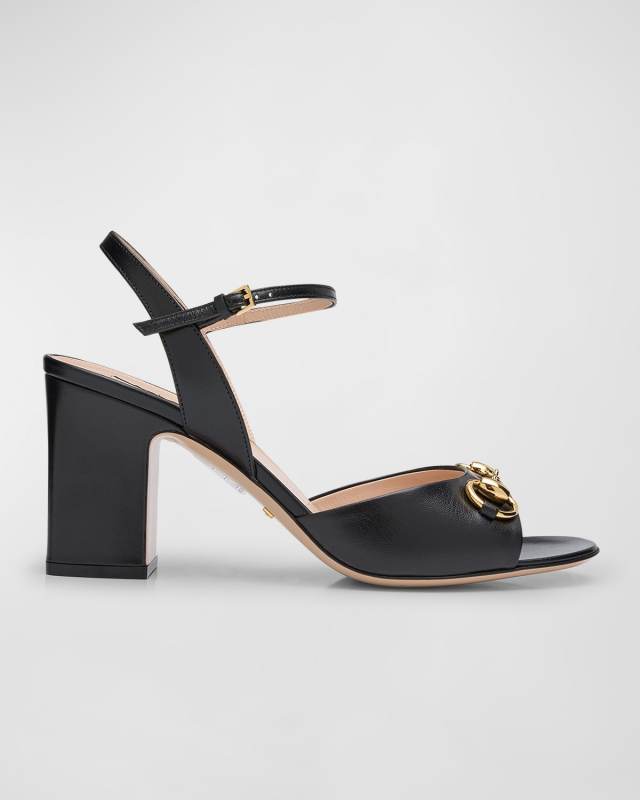Lady Leather Horsebit Ankle-Strap Sandals
