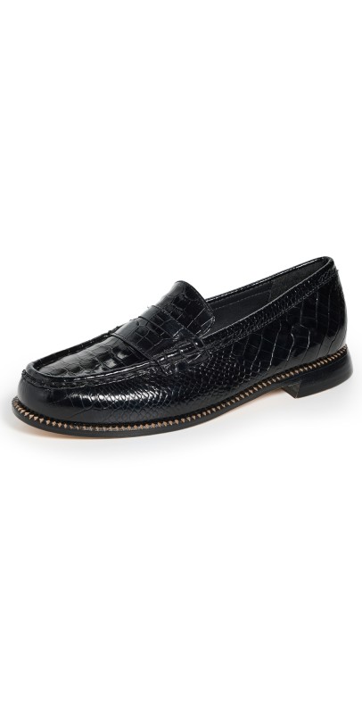 Freda Salvador Elba Loafers Black Embossed Croc