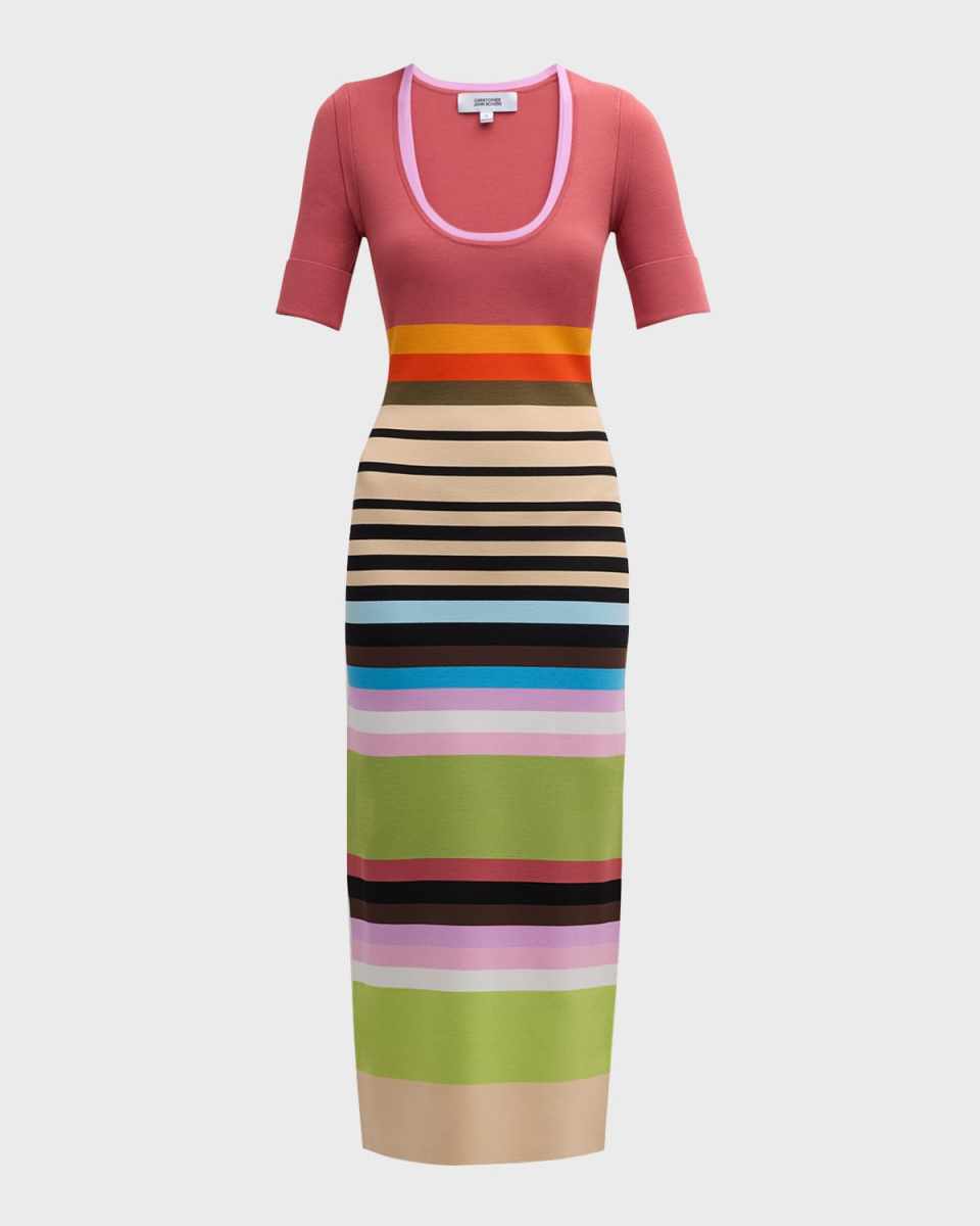 Multicolor Striped Knit Midi Dress