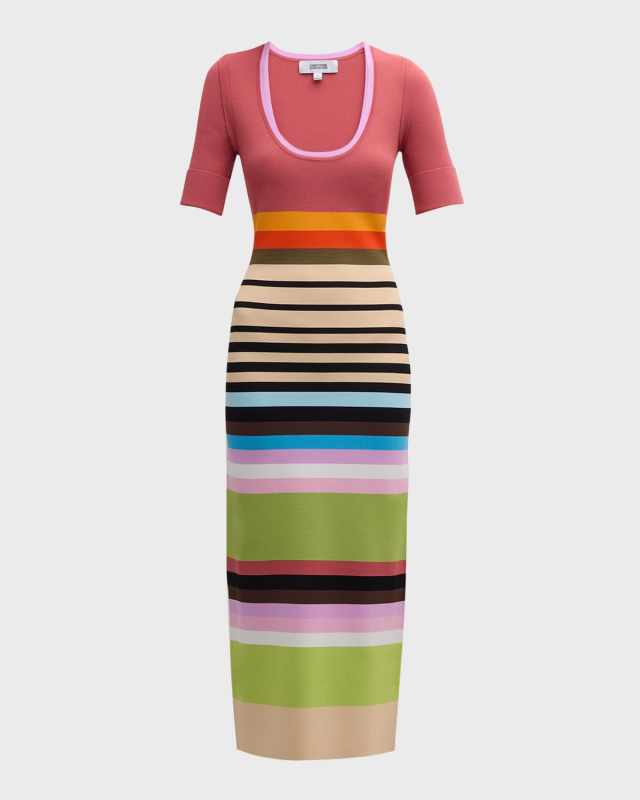 Multicolor Striped Knit Midi Dress