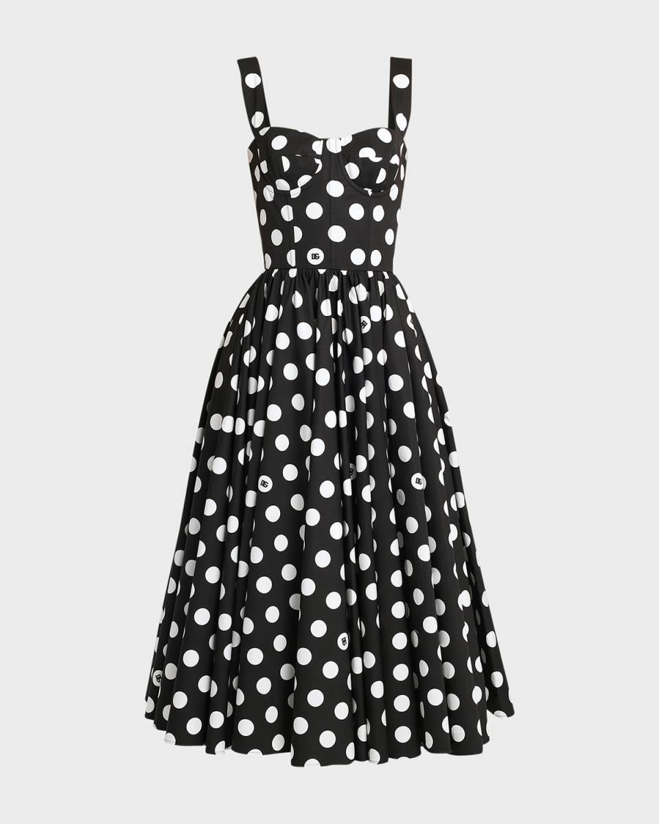 Polka-Dot Sweetheart Midi Dress