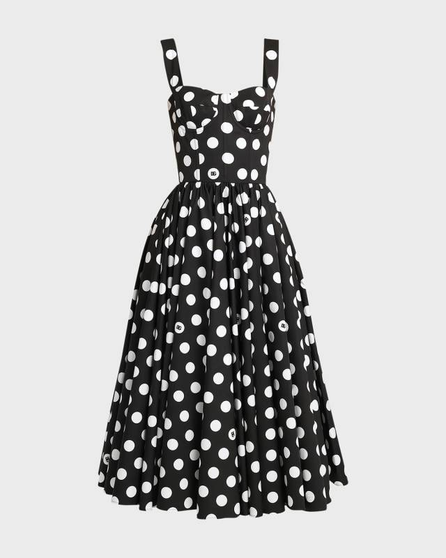 Polka-Dot Sweetheart Midi Dress