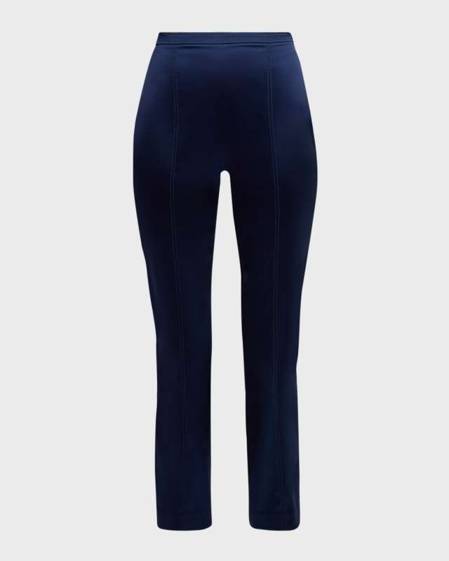 Italian Stretch Satin Slim-Leg Ankle Pants