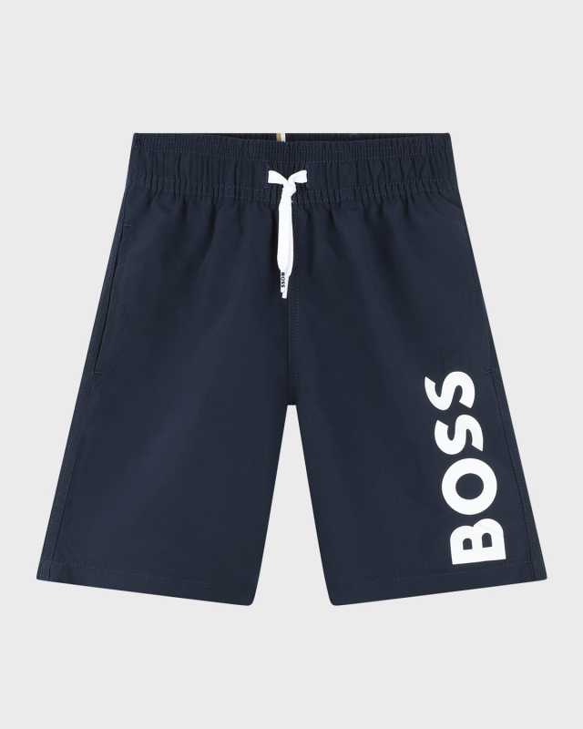 Boy's Logo-Print Swim Trunks, Size 4-