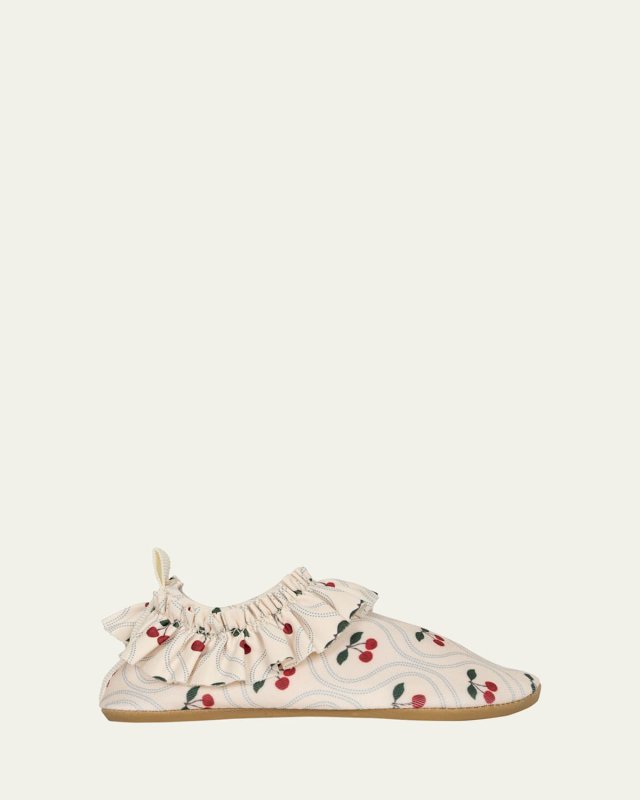Girl's Manuca Cherry-Print Ruffle Swim Shoes, Kids
