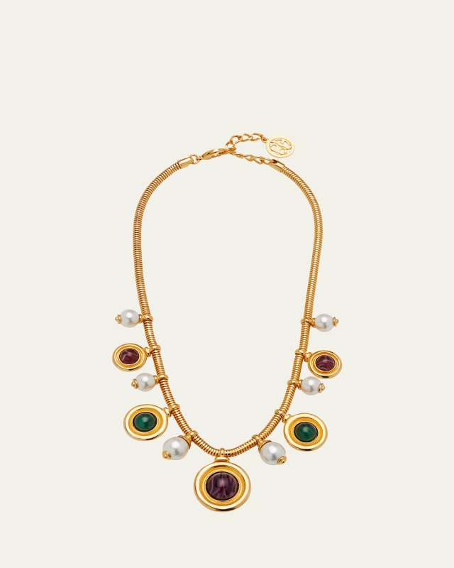 Gold Necklace with Pearly Crystals