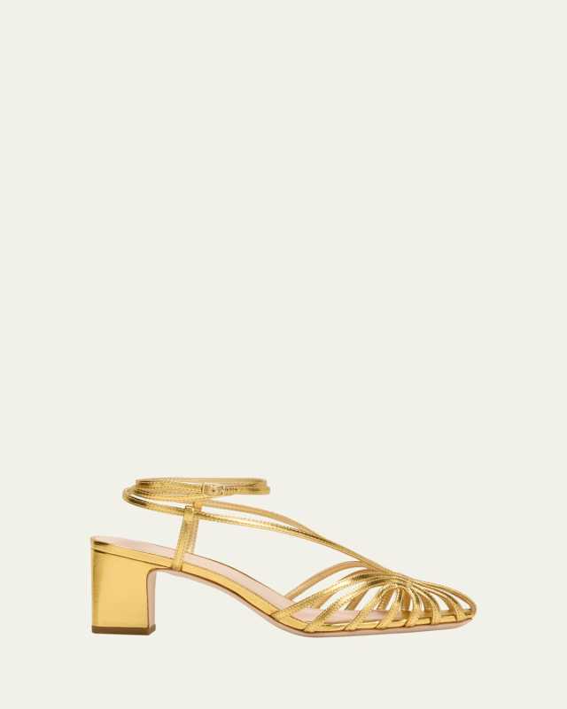 Livvy Metallic Caged Ankle-Strap Pumps