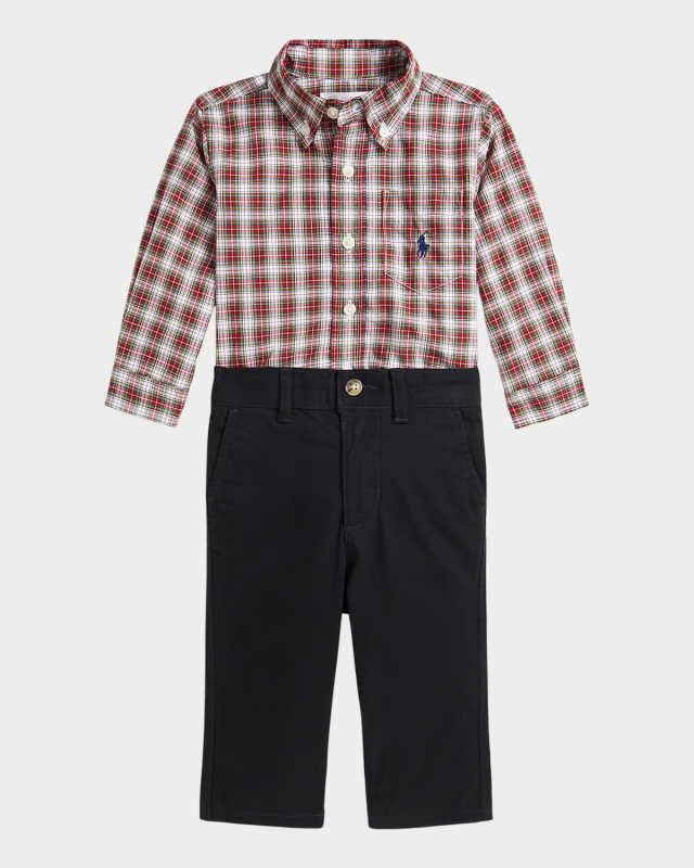 Boy's Plaid Poplin Shirt & Chino Pants Set, Size 6M-24
