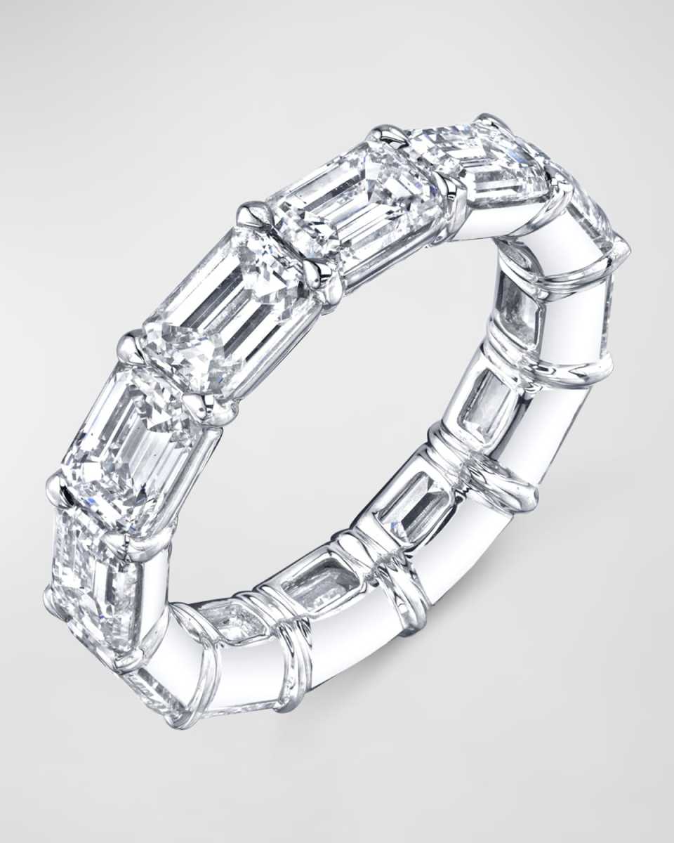Platinum Emerald-Cut Diamond Eternity Band Ring, Size 6, 3.13tcw