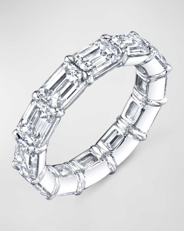 Platinum Emerald-Cut Diamond Eternity Band Ring, Size 6, 3.13tcw