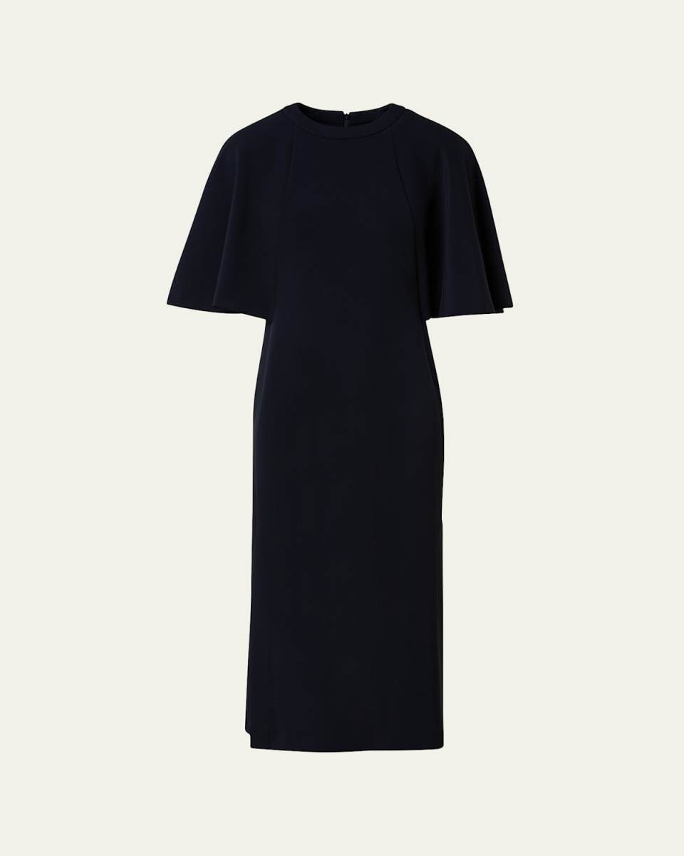 Cape Elbow Sleeves Viscose Midi Dress