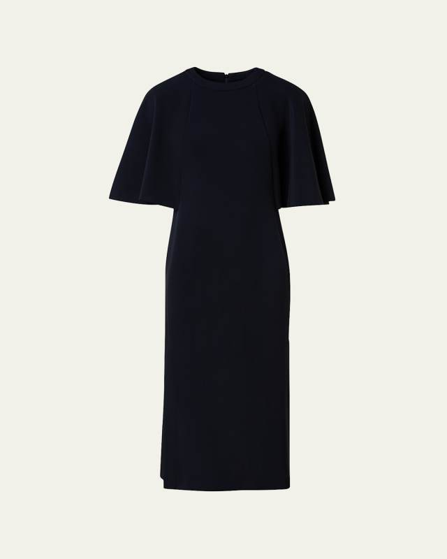 Cape Elbow Sleeves Viscose Midi Dress