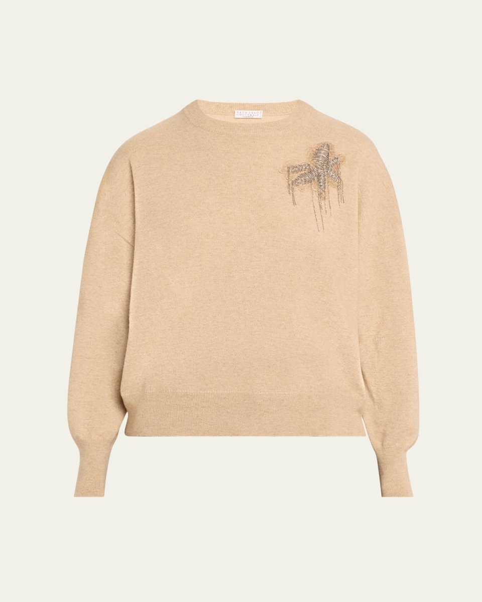 Cashmere Sweater with Floral Crest Detai