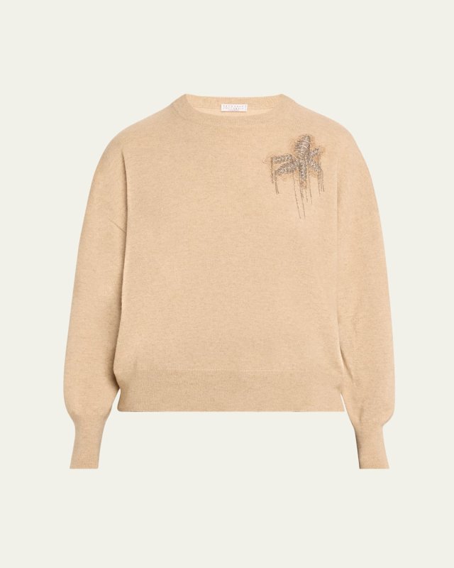 Cashmere Sweater with Floral Crest Detai