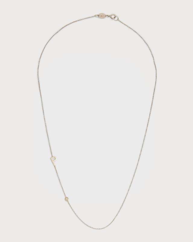 14k White Gold Personalized 0.03ct Asymmetric Initial & Diamond Bezel Necklace