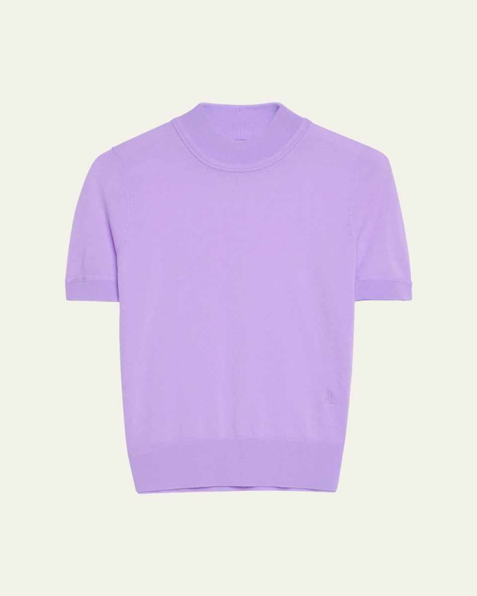 Mock-Neck Short-Sleeve Extra-Fine Cashmere T-Shirt