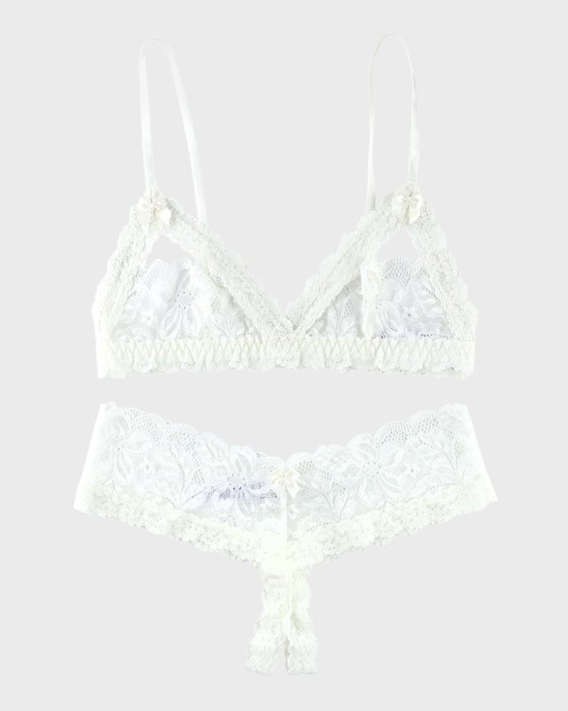Honeymoon Lace Crotchless Thong and Bralette Set