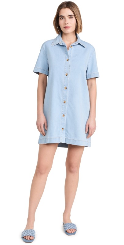 Enza Costa Soft Denim Shirt Dress Washed Blue