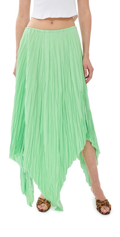 Marques'Almeida Plisse Assymetric Hem Skirt Mint Green