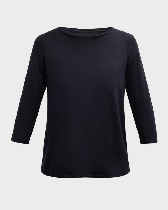 Soft Touch 3/4-Sleeve Pleat Back Crewneck Tee