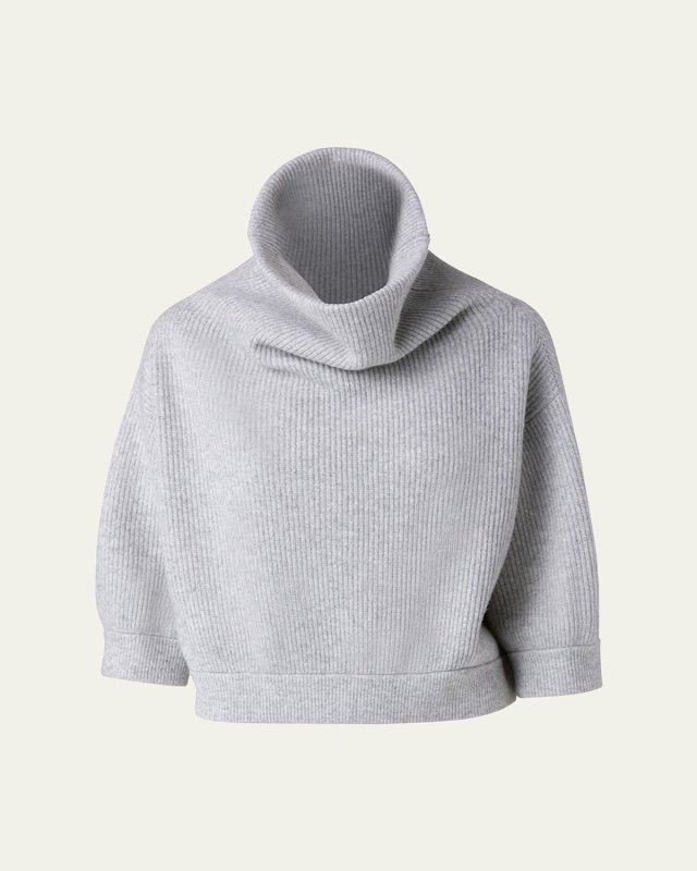 Ribbed Cowl-Neck Cashmere Sweater