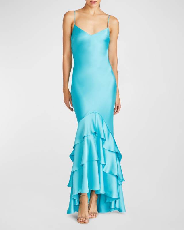 Lenora High-Low Satin Mermaid Gown