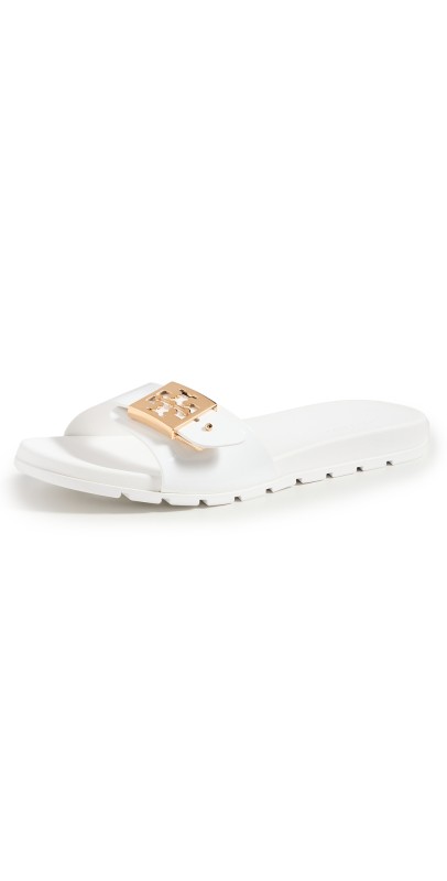 Tory Burch Buckle Slides White/Gold/White