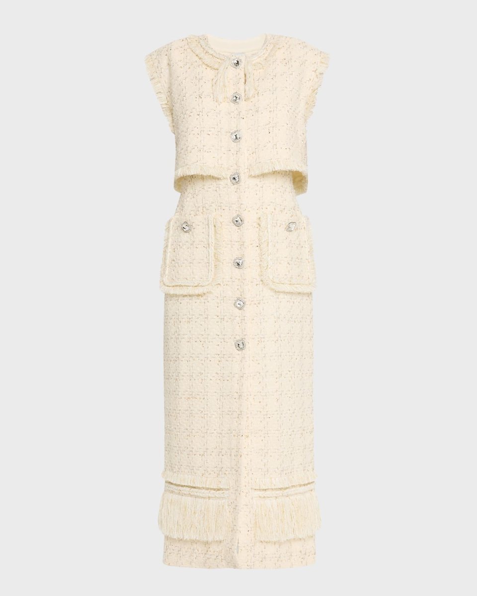 Peyton Metallic Tweed Fringed Long Vest