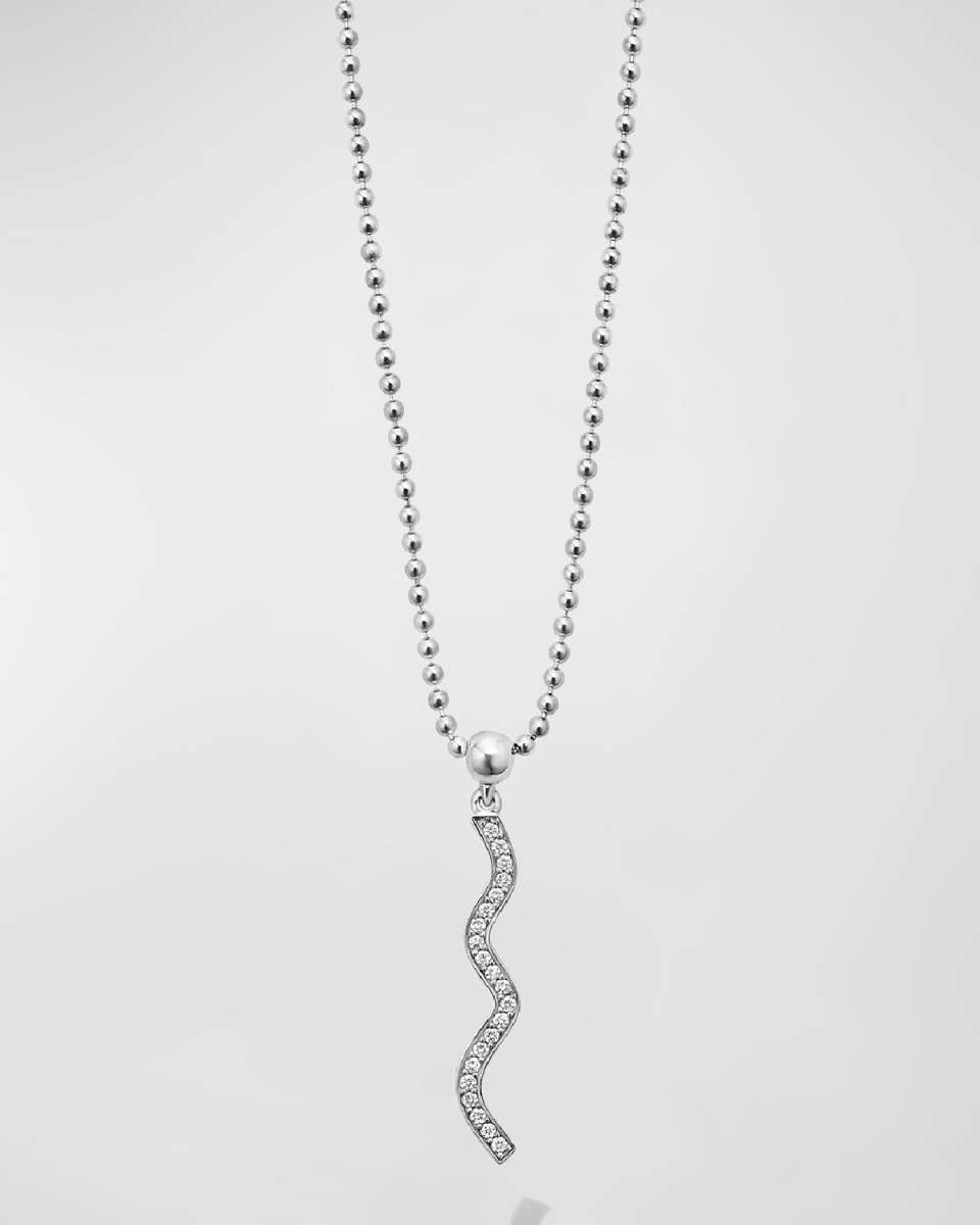 Caviar Spark Diamond Wave Pendant on Chain Necklace