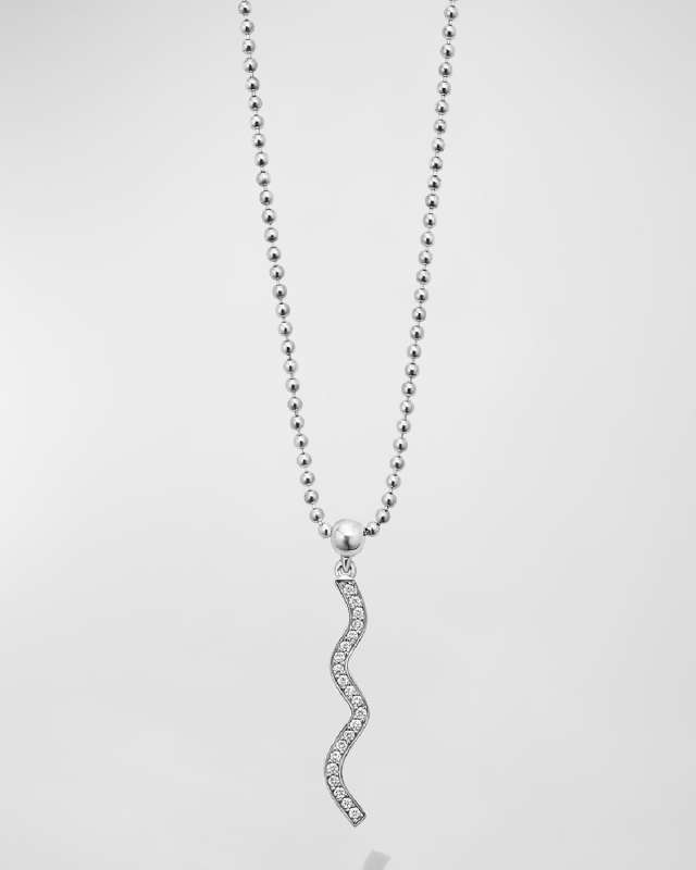 Caviar Spark Diamond Wave Pendant on Chain Necklace