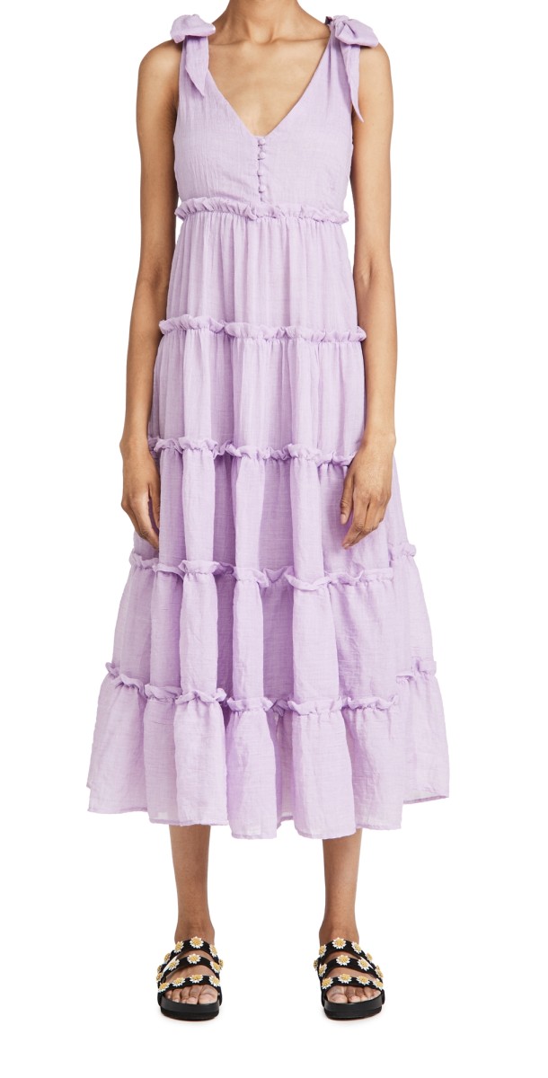 English Factory Tiered Midi Dress Lilac
