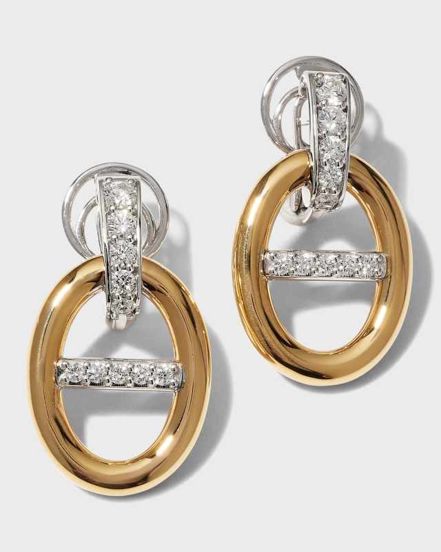 Yellow Gold and White Gold Oval-Drop Diamond Earrings